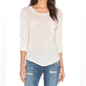 LNA Women's T-shirt Long Sleeve Torn Pocket Tee Top Linen Cream Ivory Small